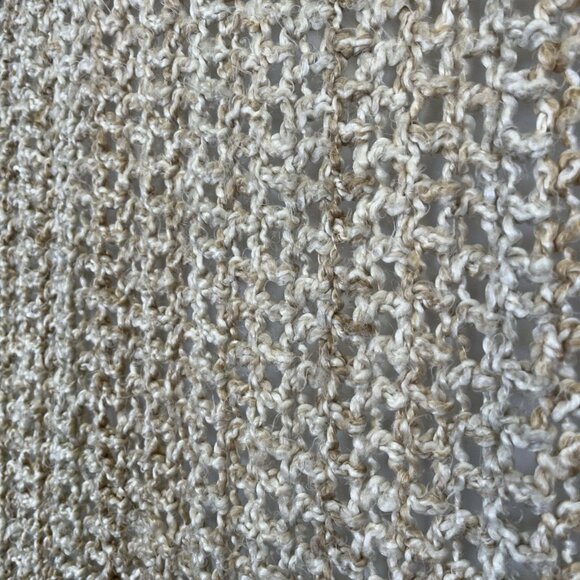 Vintage Handmade Cream Open-Weave Fringe Throw Retro Accent Blanket MCM Boho - Picture 3 of 5